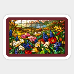 Stained Glass Colorful Mountain Meadow Sticker